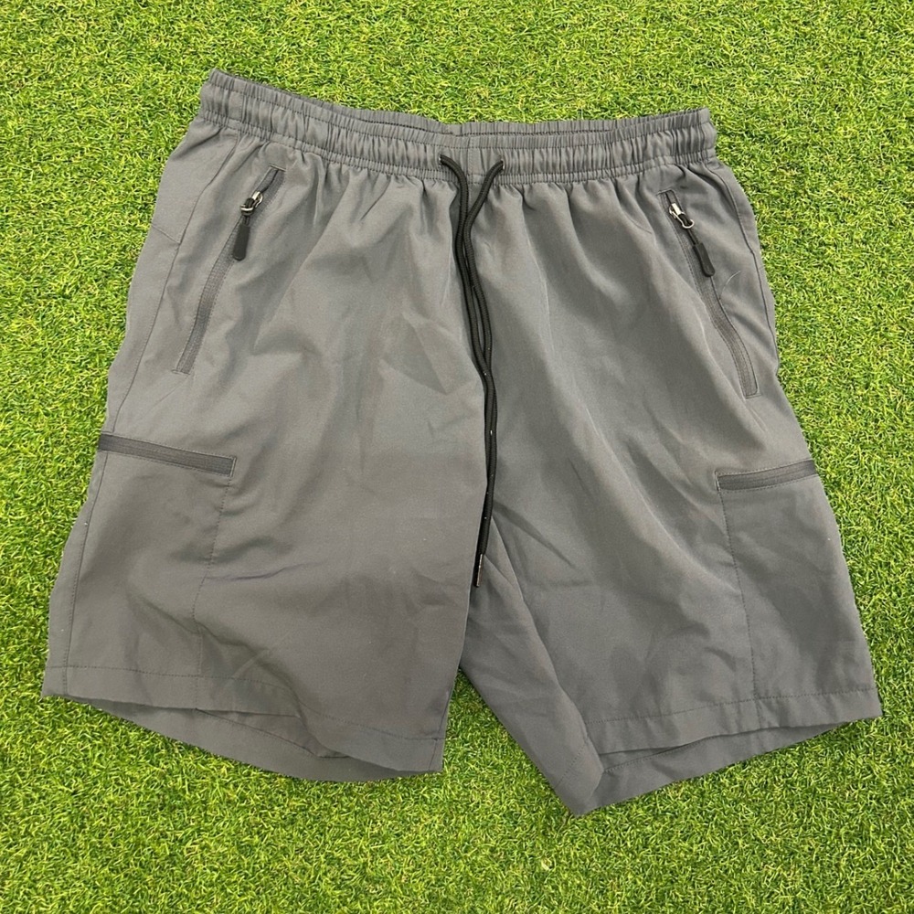 Santiny Mens Gray Athletic Cargo Shorts Zipper Pockets Hiking Gym Size M